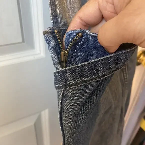 Gap Overalls Women 4/27R Denim Bib Medium Wash Pocket Slouchy Y2K Blue Wide Legs - Picture 12 of 13